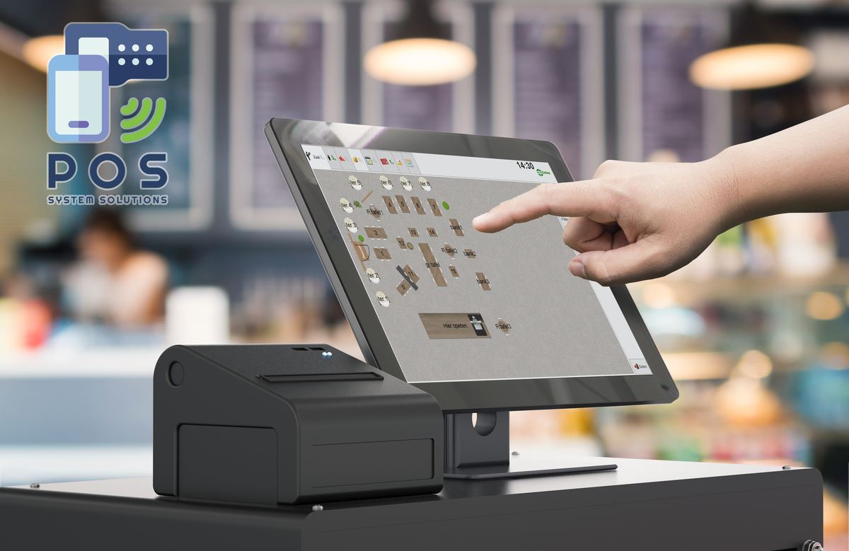Touchscreen kassa met de plattegrond van het restaurant en een bonnenprinter ernaast